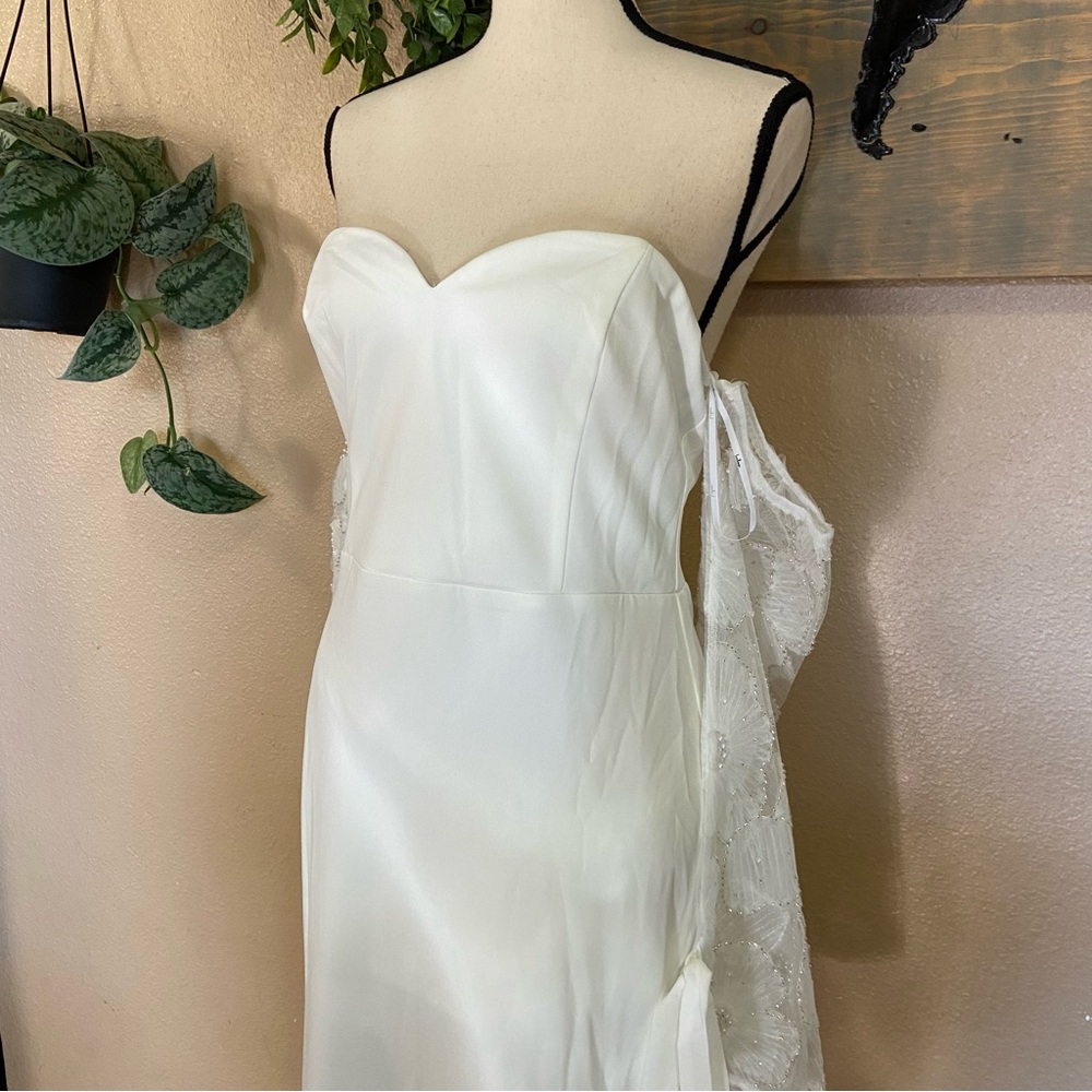 NWOT Lulus Everlasting Desire White Mesh Pearl Off-the-Shoulder Maxi Dress - Picture 3 of 10